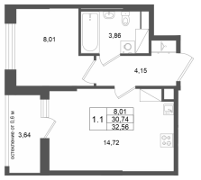 1 ккв № 202 Корп.: 13 , Секция 2  в ЖК Город Звезд