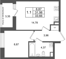 1 ккв № 18 Корп.: 14.1 , Секция 1  в ЖК Город Звезд