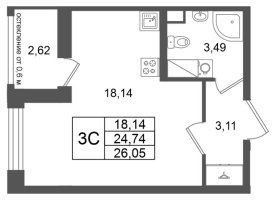 Студия № 104 Корп.: 14.2 , Секция 1  в ЖК Город Звезд