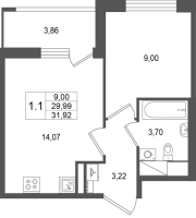 1 ккв № 515 Корп.: 17.1 , Секция 2.1  в ЖК Город Звезд
