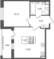 2 ккв (Евро) № 260 Корп.: 16.1 , Секция 1  в ЖК Город Звезд