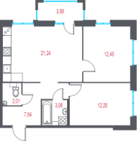 3 ккв (Евро) № 1 Корп.: 4.2 , Секция 1  в ЖК Город-спутник Южный