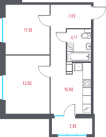 2 ккв № 116 Корп.: 2.2 , Секция 3  в ЖК Город-спутник Южный