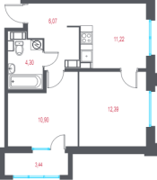 2 ккв № 228 Корп.: 1.3 , Секция 4  в ЖК Город-спутник Южный
