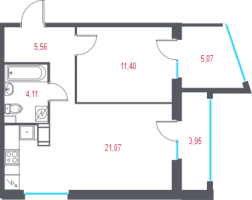 2 ккв (Евро) № 139 Корп.: 2.2 , Секция 3  в ЖК Город-спутник Южный
