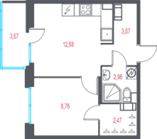 1 ккв № 245 Корп.: 1.3 , Секция 4  в ЖК Город-спутник Южный