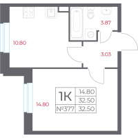 1 ккв № 377 Корп.: 13.1 , Секция 7  в ЖК Город-спутник Южный
