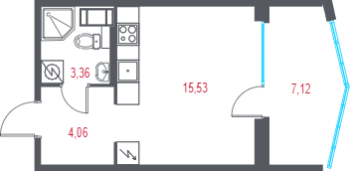 Студия № 43 Корп.: 2.2 , Секция 2  в ЖК Город-спутник Южный