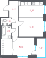 2 ккв № 17 Корп.: 1.4 , Секция 1  в ЖК Город-спутник Южный