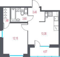 1 ккв № 94 Корп.: 2.1 , Секция 2  в ЖК Город-спутник Южный