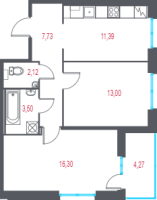 2 ккв № 3 Корп.: 1.4 , Секция 1  в ЖК Город-спутник Южный