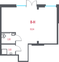 К. пом № 8Н Корп.: 2.1 , Секция 2  в ЖК Город-спутник Южный