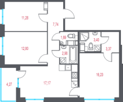 4 ккв (Евро) № 52 Корп.: 4.2 , Секция 1  в ЖК Город-спутник Южный