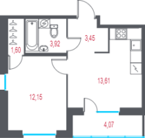 1 ккв № 2 Корп.: 2.1 , Секция 1  в ЖК Город-спутник Южный