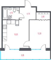 2 ккв (Евро) № 13 Корп.: 1.3 , Секция 1  в ЖК Город-спутник Южный