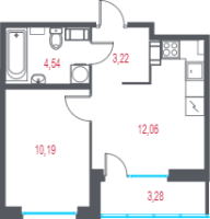 1 ккв № 166 Корп.: 1.2 , Секция 2  в ЖК Город-спутник Южный