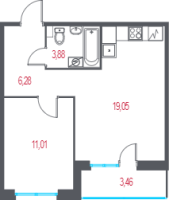 2 ккв (Евро) № 3 Корп.: 4.1 , Секция 1  в ЖК Город-спутник Южный