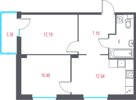 2 ккв № 4 Корп.: 2.2 , Секция 1  в ЖК Город-спутник Южный