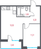 2 ккв (Евро) № 4 Корп.: 4.1 , Секция 1  в ЖК Город-спутник Южный