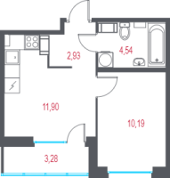 1 ккв № 91 Корп.: 1.2 , Секция 1  в ЖК Город-спутник Южный