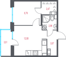 1 ккв № 182 Корп.: 1.3 , Секция 4  в ЖК Город-спутник Южный
