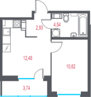 1 ккв № 93 Корп.: 2.1 , Секция 2  в ЖК Город-спутник Южный