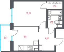 1 ккв № 186 Корп.: 1.3 , Секция 4  в ЖК Город-спутник Южный