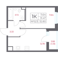 1 ккв № 523 Корп.: 13.1 , Секция 10  в ЖК Город-спутник Южный