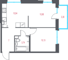 2 ккв № 88 Корп.: 1.3 , Секция 3  в ЖК Город-спутник Южный