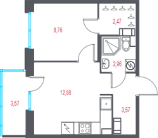 1 ккв № 220 Корп.: 1.3 , Секция 4  в ЖК Город-спутник Южный