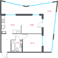 2 ккв № 48 Корп.: 2.2 , Секция 2  в ЖК Город-спутник Южный