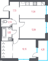 2 ккв № 3 Корп.: 4.3 , Секция 1  в ЖК Город-спутник Южный