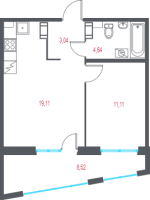 2 ккв (Евро) № 8 Корп.: 2.3 , Секция 1  в ЖК Город-спутник Южный