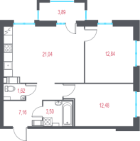 3 ккв (Евро) № 8 Корп.: 1.4 , Секция 1  в ЖК Город-спутник Южный