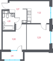 2 ккв № 180 Корп.: 1.3 , Секция 4  в ЖК Город-спутник Южный