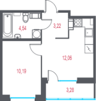 1 ккв № 106 Корп.: 1.2 , Секция 2  в ЖК Город-спутник Южный