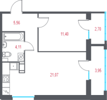 2 ккв (Евро) № 107 Корп.: 2.2 , Секция 3  в ЖК Город-спутник Южный