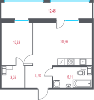2 ккв (Евро) № 120 Корп.: 2.1 , Секция 2  в ЖК Город-спутник Южный