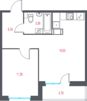 2 ккв (Евро) № 15 Корп.: 1.1 , Секция 1  в ЖК Город-спутник Южный