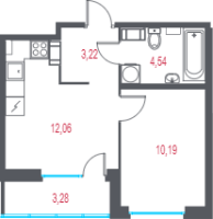 1 ккв № 153 Корп.: 1.2 , Секция 2  в ЖК Город-спутник Южный