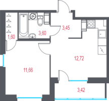 1 ккв № 86 Корп.: 1.2 , Секция 1  в ЖК Город-спутник Южный