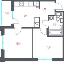2 ккв № 241 Корп.: 1.3 , Секция 4  в ЖК Город-спутник Южный