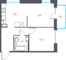 2 ккв № 102 Корп.: 1.3 , Секция 3  в ЖК Город-спутник Южный