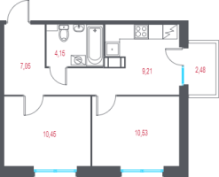 2 ккв № 7 Корп.: 2.3 , Секция 1  в ЖК Город-спутник Южный