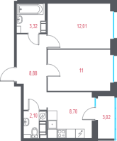 2 ккв № 98 Корп.: 2.2 , Секция 3  в ЖК Город-спутник Южный