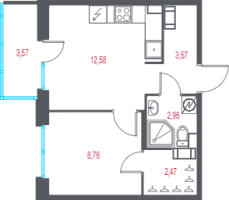 1 ккв № 233 Корп.: 1.3 , Секция 4  в ЖК Город-спутник Южный