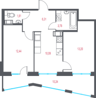 2 ккв № 14 Корп.: 2.3 , Секция 1  в ЖК Город-спутник Южный