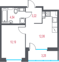 1 ккв № 190 Корп.: 1.2 , Секция 2  в ЖК Город-спутник Южный