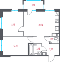 3 ккв (Евро) № 14 Корп.: 4.2 , Секция 1  в ЖК Город-спутник Южный