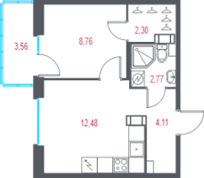 1 ккв № 102 Корп.: 2.2 , Секция 3  в ЖК Город-спутник Южный